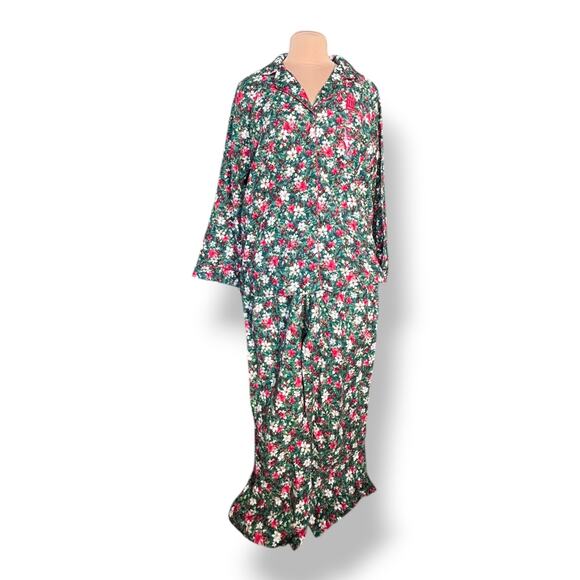 Winter Floral Flannel Pajama Set Charter Club Green Red White XL Cozy Warm New - Picture 4 of 11